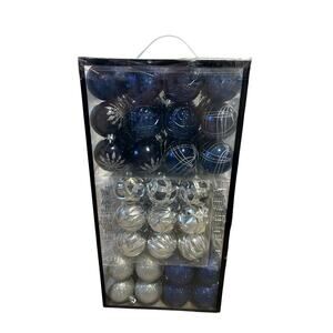 Holiday Time 101-Piece Shatterproof Christmas Ornament Set Navy Blue Silver